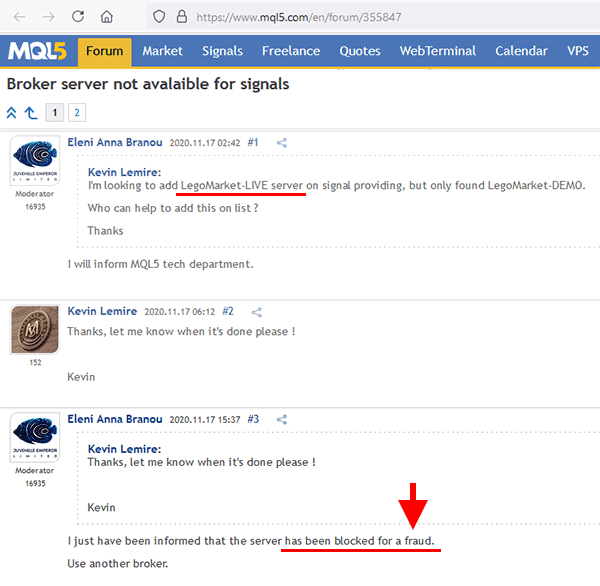 Broker Legomarket LLC diblok oleh situs MQL5