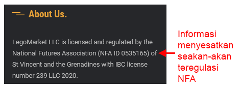 Broker Legomarket LLC, klaim regulasi di NFA