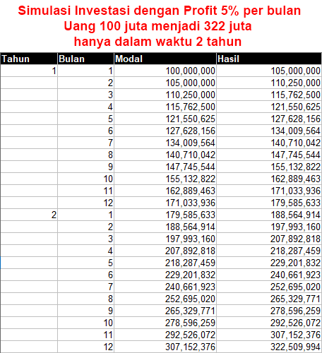 Contoh simulasi penawaran investasi menggunakan Excel