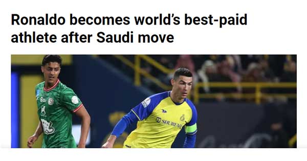 Cristiano Ronaldo menjadi atlet dengan bayaran terbesar di dunia