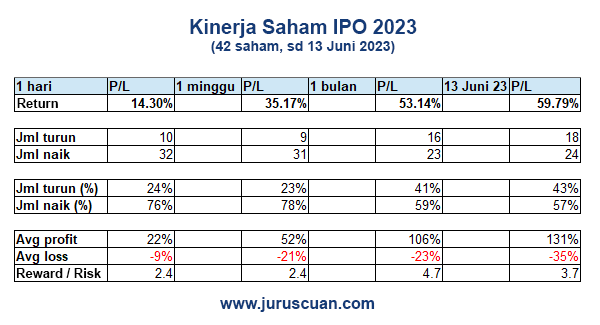 Ringkasan kinerja saham IPO 2023