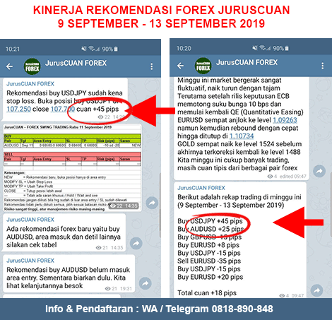 Kinerja Rekomendasi Forex JurusCUAN Periode 9 September 2019 - 13 September 2019